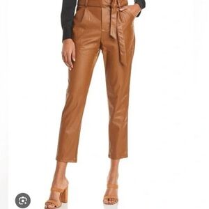 Lucy Paris Brown Leather High waist Cropped Pants